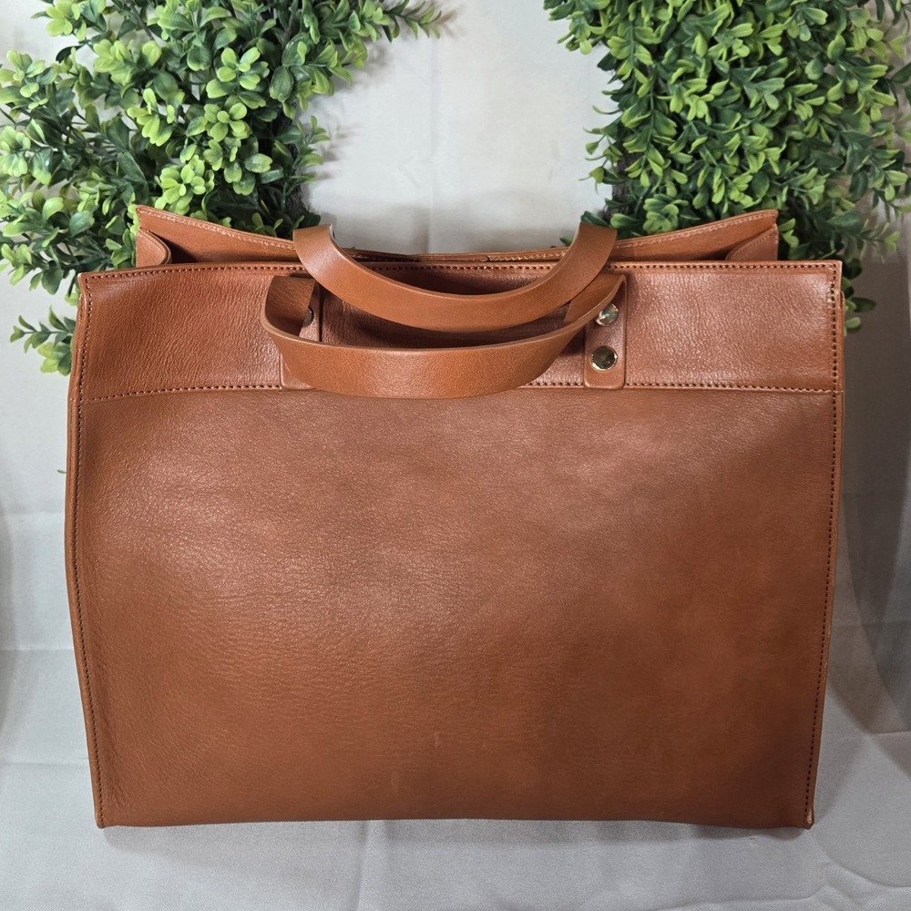Mark & Graham Boxy Essential Tote Brown Camel Leather, Monogram Lyns ❤️ Bag New